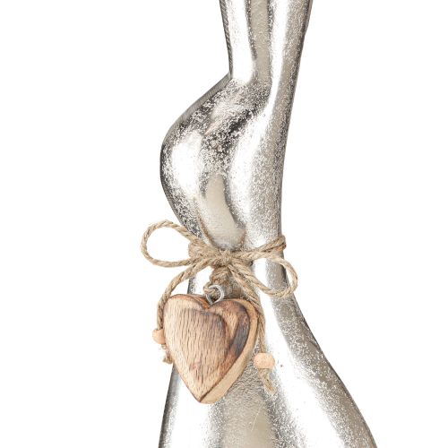Floristik24 Decorative rabbit silver on wooden base – Elegant Easter figure with heart pendant H60cm