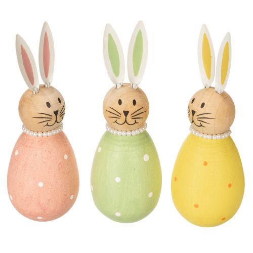 Decorative rabbit figurines in an egg design for spring-like home decor, 12cm, 3 pieces