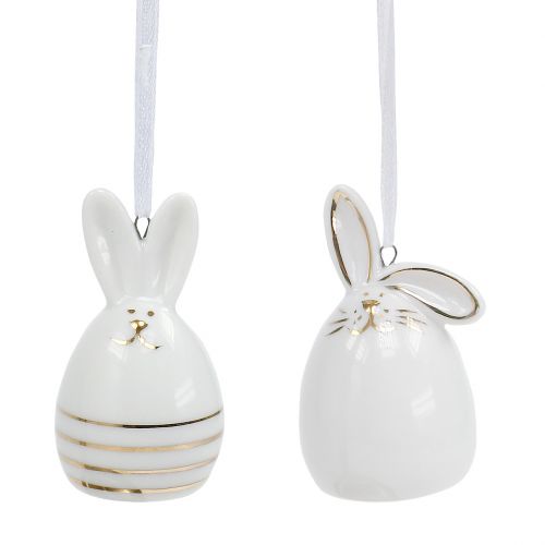 Floristik24 Bunny to hang 7cm white, gold 6 pieces