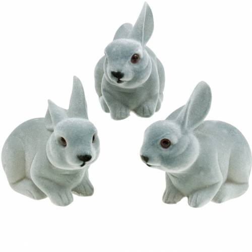 Floristik24 Deco figure rabbit gray, spring decoration, Easter bunny sitting flocked 3pcs