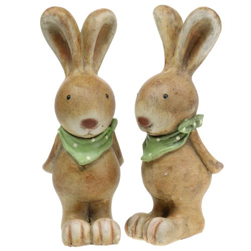 Easter bunny with scarf brown, green 26cm 2pcs