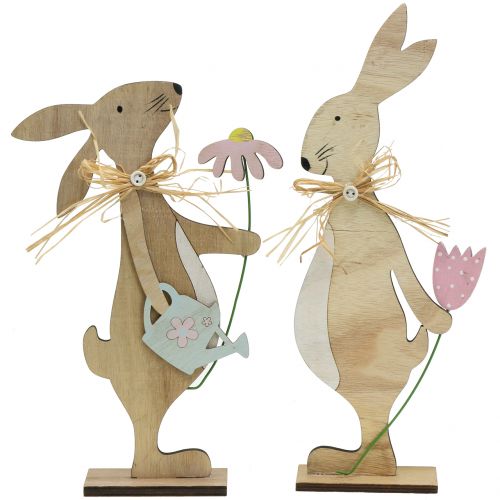 Floristik24 Decorative figure wooden bunny 27cm - 31cm 2pcs