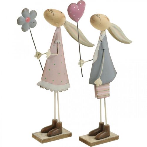 Floristik24 Spring decoration, rabbits made of metal, Easter, pair of rabbits, Valentine's Day pink, blue 29.5/31.5cm set of 2