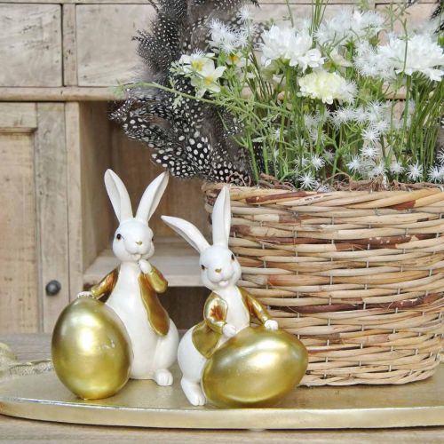 Floristik24 Easter bunny white-golden, Easter decoration, decorative bunny with egg H16/18cm set of 2
