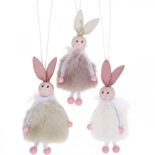 Floristik24 Bunnies, Easter decorations, spring pendants, Easter bunnies to hang beige, pink, white H12.5cm 3pcs