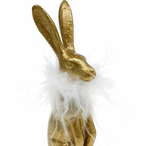 Floristik24 Upright rabbits, Easter decoration golden, spring, Easter bunnies with feathers 3pcs