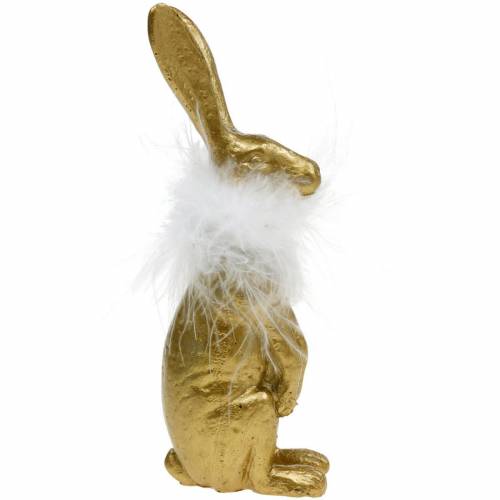 Floristik24 Upright rabbits, Easter decoration golden, spring, Easter bunnies with feathers 3pcs