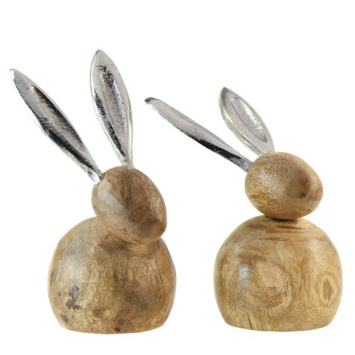 Rabbit Wood Metal Natural Silver H10/12.5cm 2 pcs