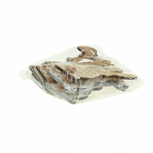 Floristik24 Easter bunny to hang cream, brown, natural wood assorted H11.5cm 6pcs