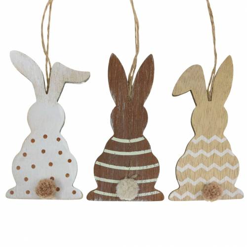 Floristik24 Easter bunny to hang cream, brown, natural wood assorted H11.5cm 6pcs