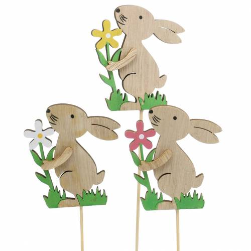 Flower stick rabbit made of wood 9cm 12 pcs