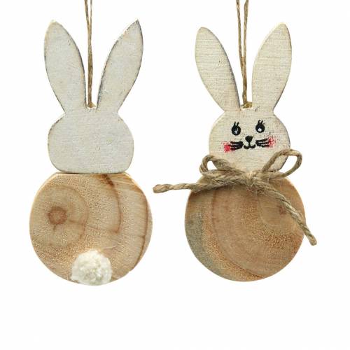 Easter bunny for hanging cream, natural wood assorted H10.5cm 8 pcs