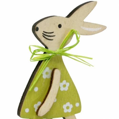 Product Wooden rabbit on a stick green, yellow, pink 8cm 12 pieces