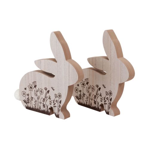 Rabbit Wooden Sitting Flower Pattern Natural White 24×24cm 2 pcs