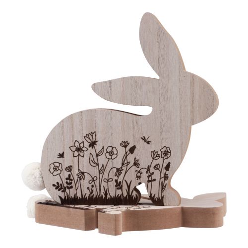 Product Rabbit Wooden Sitting Flower Pattern Natural White 24×24cm 2 pcs