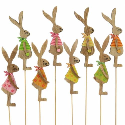 Floristik24 Easter decoration rabbit with stick wood assorted natural 11cm 16 pcs
