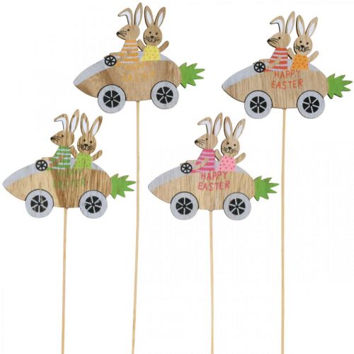 Decorative plug rabbit in car wooden Easter decoration carrot 9×7.5cm 16 pcs