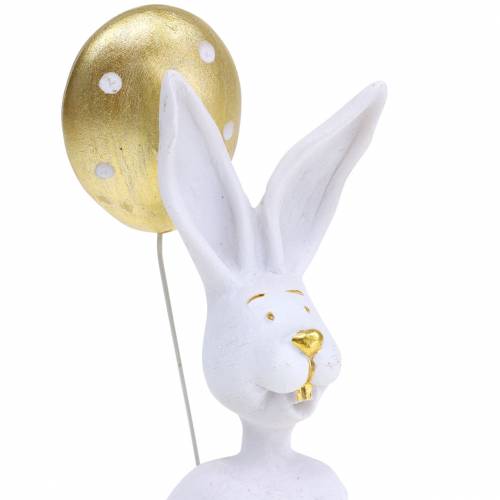 Floristik24 Bunny with balloon sitting white, gold H13.5cm 2pcs
