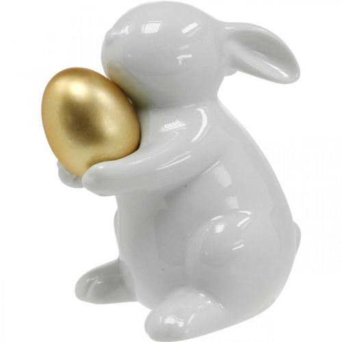 Floristik24 Rabbit with golden egg ceramic, Easter decoration elegant white, golden H15cm