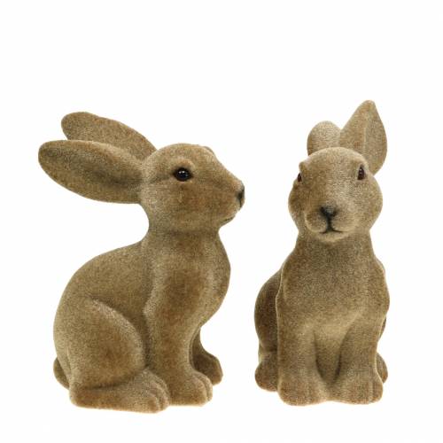 Easter decoration bunny sitting flocked brown H19cm 2 pcs