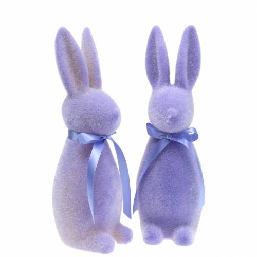 Floristik24 Rabbit flocked lilac purple H30cm 2pcs