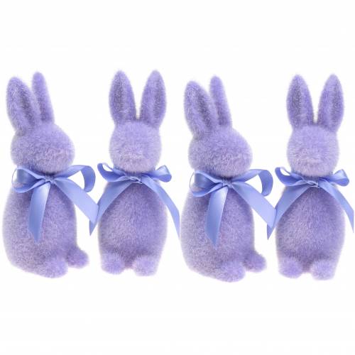 Floristik24 Rabbit flocked lilac purple 16cm 4pcs