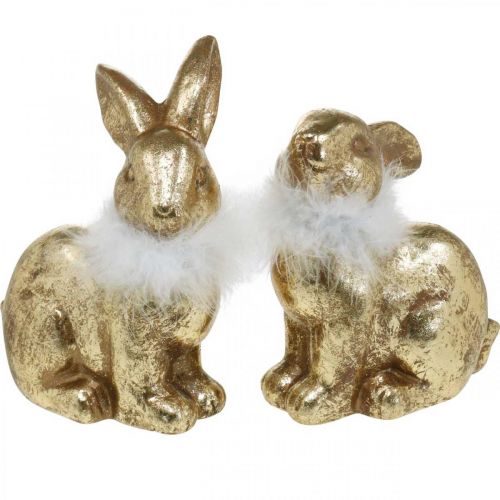 Floristik24 Gold Rabbit Sitting Gold-Coloured Terracotta with Feathers H20cm 2 Pcs