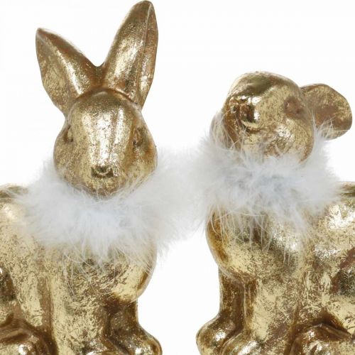 Floristik24 Gold Rabbit Sitting Gold-Coloured Terracotta with Feathers H20cm 2 Pcs