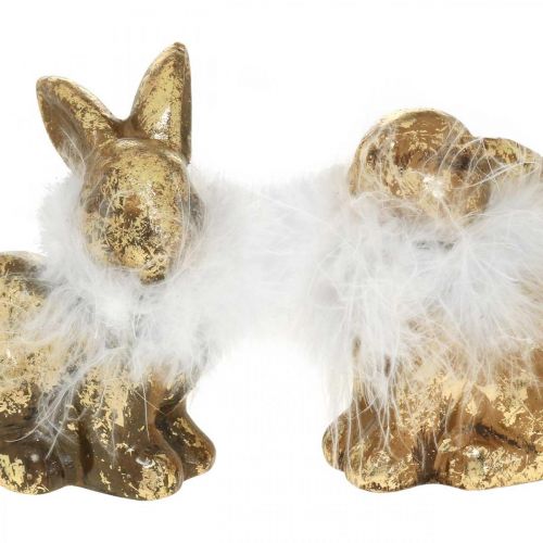 Product Gold Rabbit Sitting Gold-Coloured Terracotta with Feathers H10cm 4 Pcs