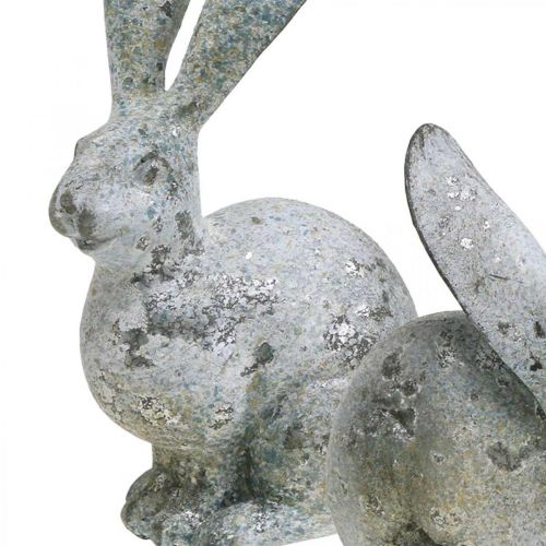 Product Decorative rabbit, garden figure in concrete look, shabby chic, Easter decoration with silver accents H21/14cm set of 2