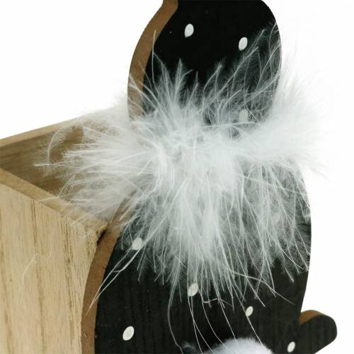 Floristik24 Bunny Planter Feather Boa Black, White Dotted Wooden Easter Bunny