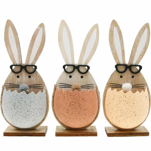 Product Wooden rabbit in an egg, spring decoration, rabbits with glasses, Easter bunnies 3pcs