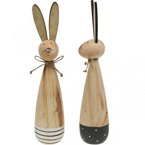 Floristik24 Easter bunnies, spring decoration made of wood, Easter nature, black and white H28cm set of 2