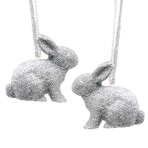 Floristik24 Bunny to hang silver glitter 5cm 8pcs