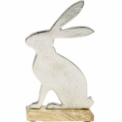 Floristik24 Bunny Silver Metal Wooden Base Easter Bunny Decoration Easter