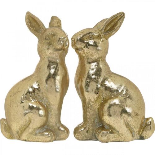 Product Decorative bunny gold sitting, bunny to decorate, pair of Easter bunnies, H16.5cm 2pcs