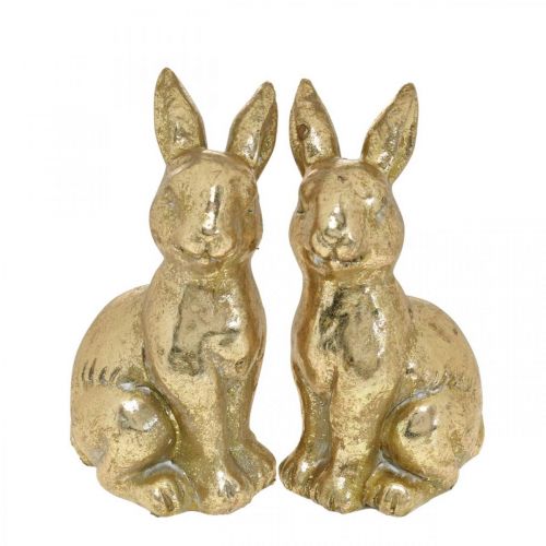 Product Bunny gold decoration sitting antique look Easter Bunny H12.5cm 2pcs
