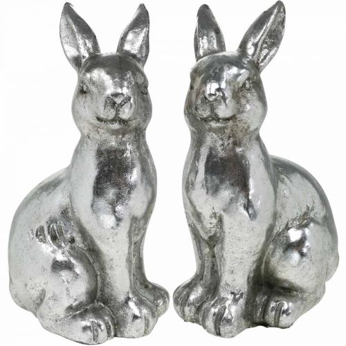 Product Deco rabbit sitting Easter decoration silver vintage H17cm 2pcs