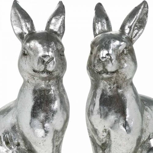 Product Decorative rabbit sitting Easter decoration silver vintage H17cm 2 pcs