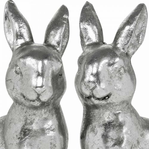 Product Decorative rabbit sitting Easter decoration silver vintage H13cm 2 pcs