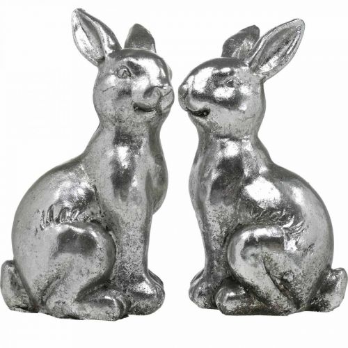 Product Decorative rabbit sitting Easter decoration silver vintage H13cm 2 pcs