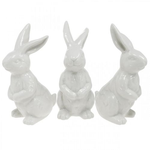 Floristik24 Ceramic bunny sitting white Easter bunny Easter decoration H14.5cm 3pcs