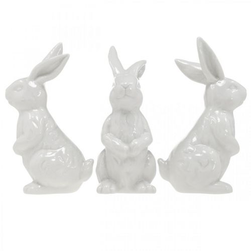 Floristik24 Ceramic bunny sitting white Easter bunny Easter decoration H14.5cm 3pcs
