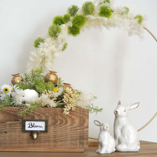 Product Easter bunny white-golden, spring decoration, ceramic figure white, golden H13cm 2pcs