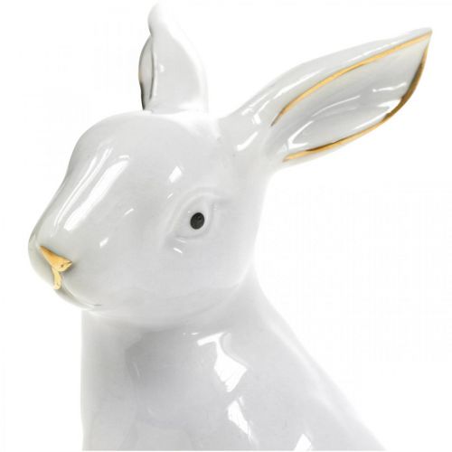 Product Easter bunny white-golden, spring decoration, ceramic figure white, golden H13cm 2pcs