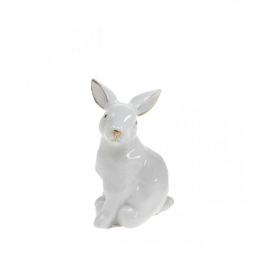 Product White ceramic rabbit, Easter decoration with golden decoration, spring decoration H7.5cm