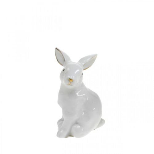 Product Ceramic Bunny Easter Decoration White Gold Easter Bunny H7.5cm 4pcs