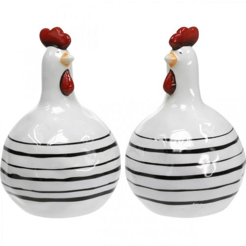Floristik24 Decorative chicken black and white striped ceramic figure Easter H17cm 2pcs