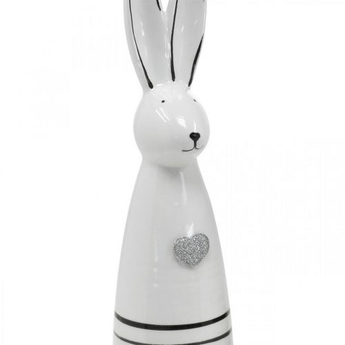 Product Ceramic Bunny Cone White Black Heart Stripes H30cm