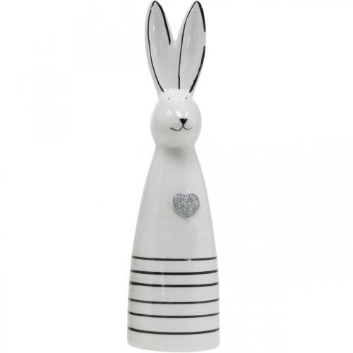 Product Ceramic Bunny Cone White Black Heart Stripes H30cm